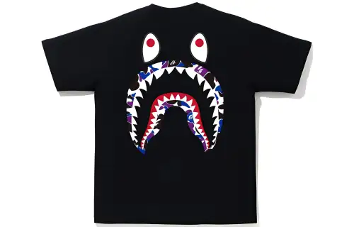 A BATHING APE Shark Series T Shirts Unisex Black Crew Neck Moderate Straight Fit