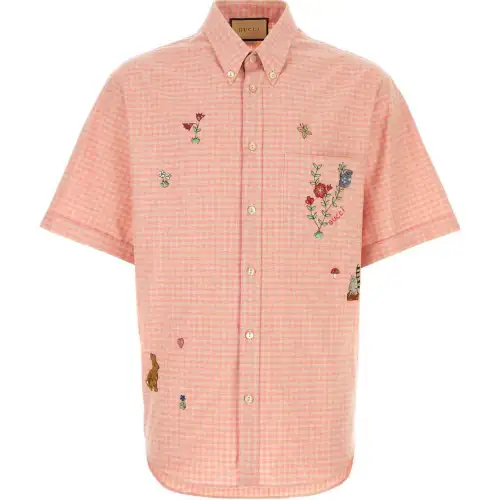 GUCCI All-Over Graphic Patch Checkered Buttoned Shirt