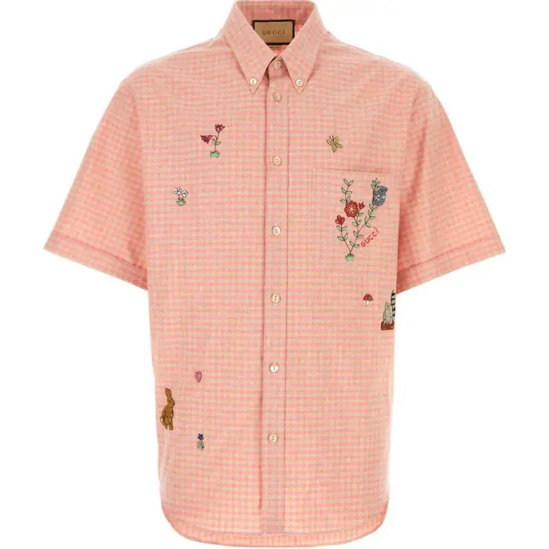 GUCCI All-Over Graphic Patch Checkered Buttoned Shirt