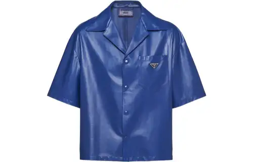 PRADA Shirts Men's Blue Cuban Collar Moderate