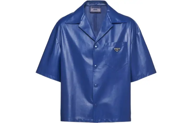PRADA Shirts Men's Blue Cuban Collar Moderate