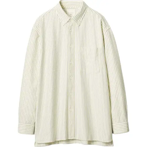 UNIQLO UNIQLO × JW Anderson joint model SS25 pinstripe logo pattern spacious long-sleeved shirt, same style for men and women, yellow