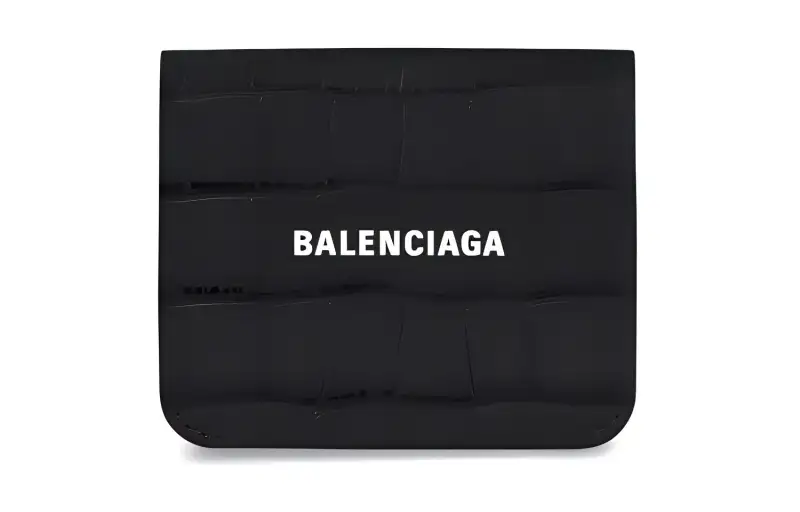 Balenciaga Crocodile Leather With Calfskin Wallet Men's Black