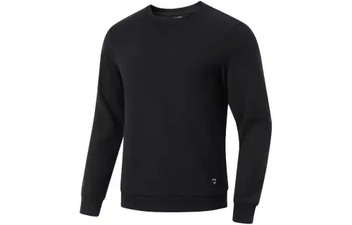 Li Ning Table Tennis Collection Solid Color Fleece Lined Crew Neck Pullover Sweatshirt Unisex Black