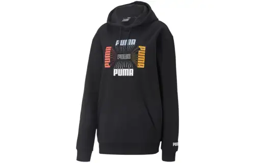 PUMA Essentials+LOGO REPEAT Graphic Sweatshirts Men's Black Hooded Moderate Regular