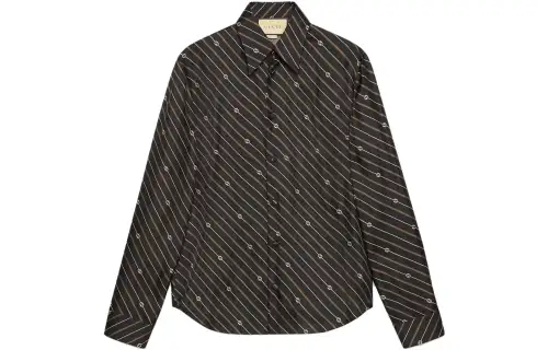 GUCCI Shirts Men's Coffee Lapel Moderate Shirt