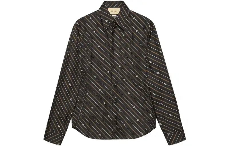 GUCCI Shirts Men's Coffee Lapel Moderate Shirt