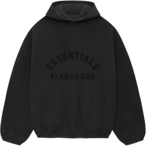 Fear of God Essentials 2024 Summer Series SS24 Nylon Fleece Hoodie Black Pullover Letter Printed Velvet Hooded Long-Sleeved American Sweatshirt Men's Black/Black