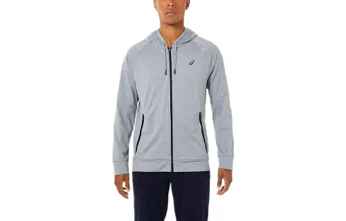ASICS Tech Full Zip Sweatshirts Men's Stone Gray Hooded Moderate Regular