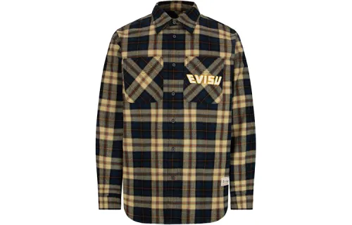 EVISU Shirts Men's Plaid Pattern Lapel Moderate Straight Fit