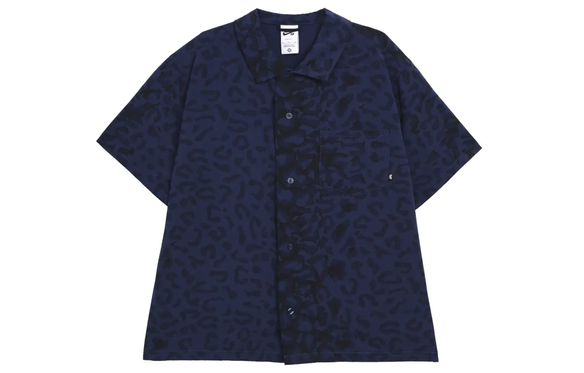 Nike SB SS24 Print Bowler Short Sleeve Button Down Skate Top Shirt Unisex Midnight Marine Blue