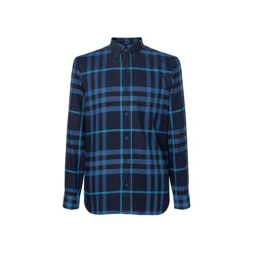 Burberry Shirts Men's Blue Lapel Moderate Shirt