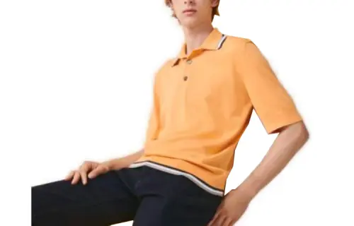 HERMES Polo Shirts Men's Orange Polo Collar Moderate Straight Fit