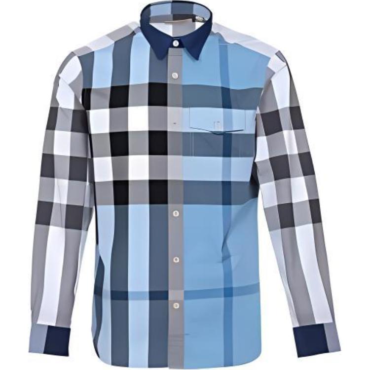 Burberry Burberry colorblock plaid single-breasted long-sleeved shirt for men, blue