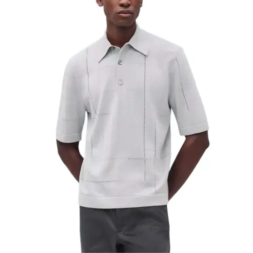 HERMES Polo Shirts Men's Gray Polo Collar Moderate