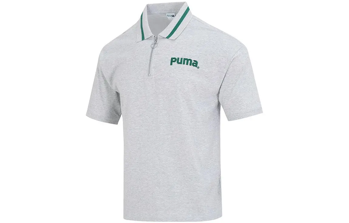 PUMA Polo Shirts Men's Gray Polo Collar Moderate Straight Fit