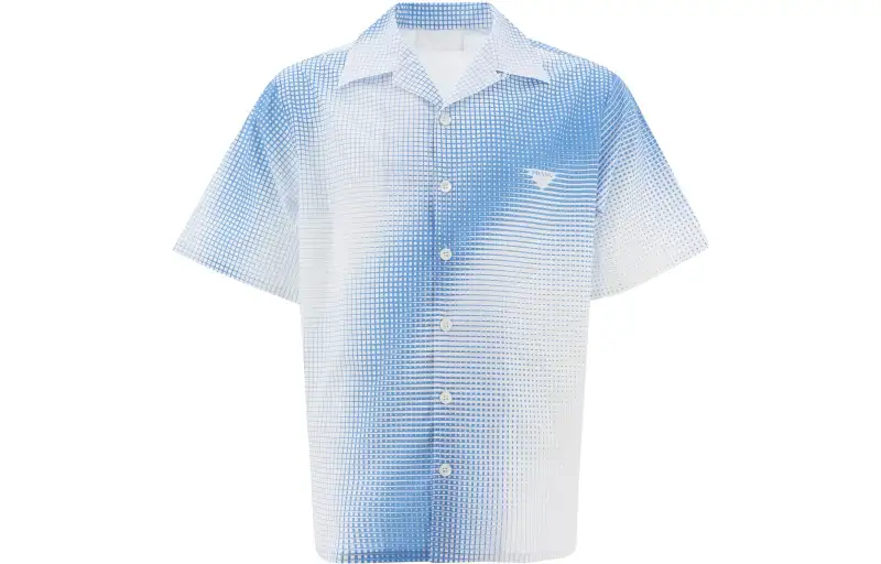 PRADA Shirts Men's Blue Cuban Collar Moderate
