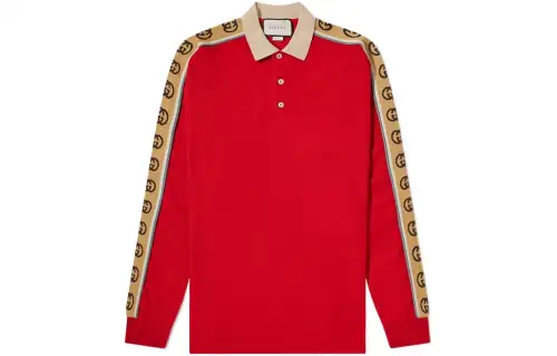 GUCCI Polo Shirts Men's Red Polo Collar Moderate Straight Fit