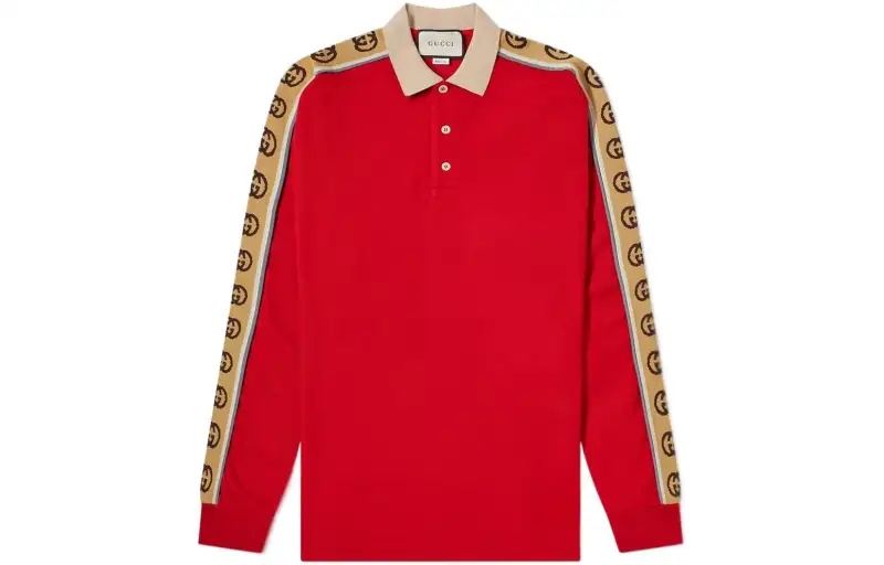 GUCCI Polo Shirts Men's Red Polo Collar Moderate Straight Fit