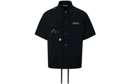 EVISU Shirts Men's Black Polo Collar Moderate Workwear