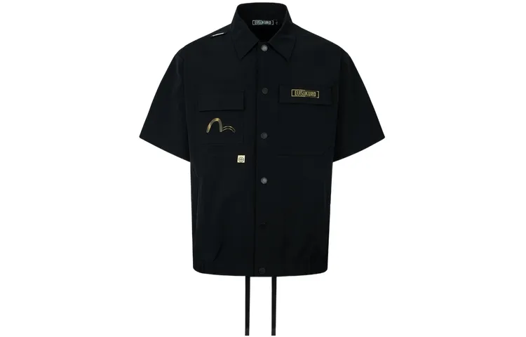 EVISU Shirts Men's Black Polo Collar Moderate Workwear