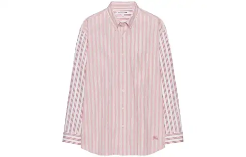 UNIQLO X JW Anderson joint SS23 spring and summer series striped printed lapel loose long-sleeved shirt men's pink