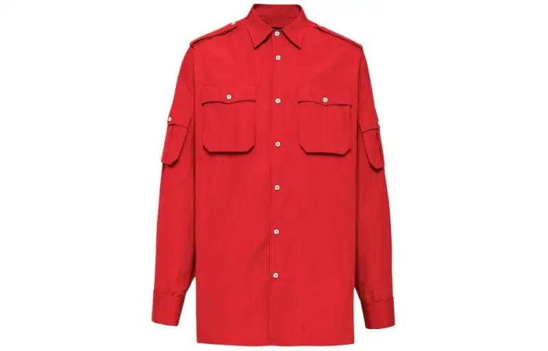 PRADA Shirts Men's Red Pointed Collar Moderate Other