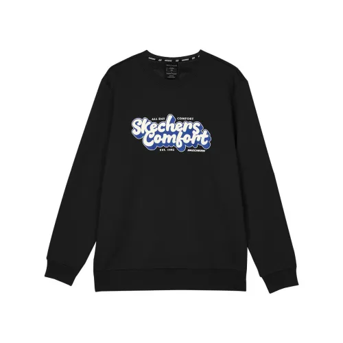 Skechers Letter Print Fleece Lined Thermal Knitted Fabric Pullover Sweatshirt Unisex Carbon Black