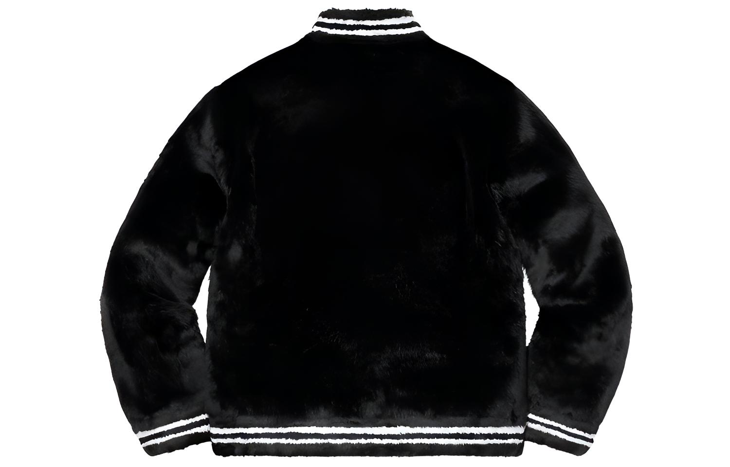 Куртка Supreme SS20 Week 1 Faux Fur Varsity Jacket (черная) — фото 2