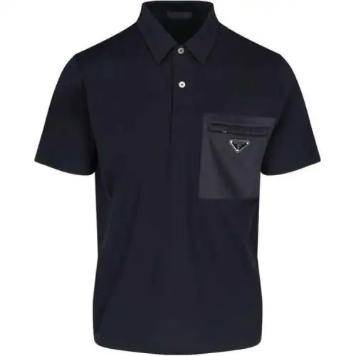 PRADA Polo Shirts Men's Blue Polo Collar Moderate Straight Fit