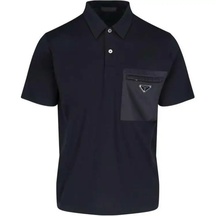 PRADA Polo Shirts Men's Blue Polo Collar Moderate Straight Fit