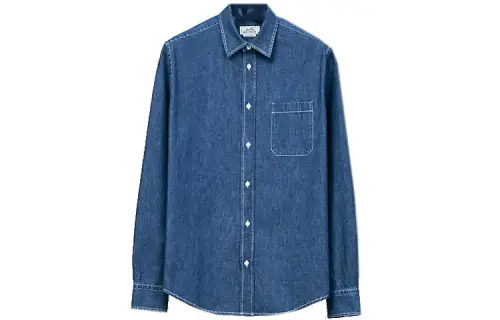 HERMES Shirts Men's Blue Polo Collar Moderate
