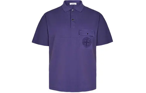 STONE ISLAND Polo Shirts Men's Blue Purple Polo Collar Moderate Straight Fit