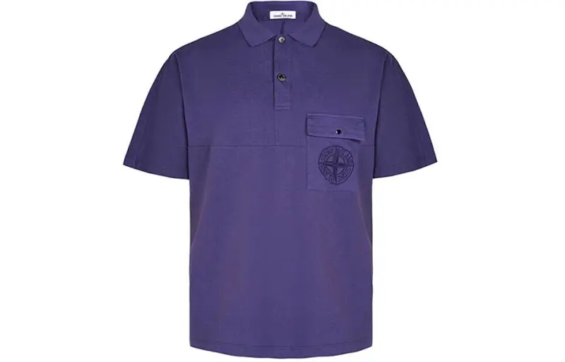 STONE ISLAND Polo Shirts Men's Blue Purple Polo Collar Moderate Straight Fit