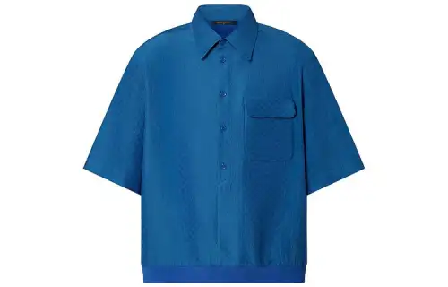 LOUIS VUITTON Polo Shirts Men's Blue Polo Collar Moderate Straight Fit