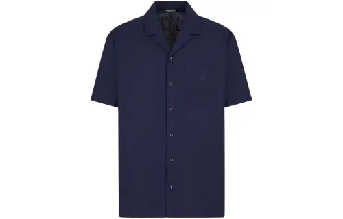 EMPORIO ARMANI Armani Short-Sleeved Linen-Blend Beachwear Shirt solid color Cuban collar loose button short-sleeved shirt men's blue