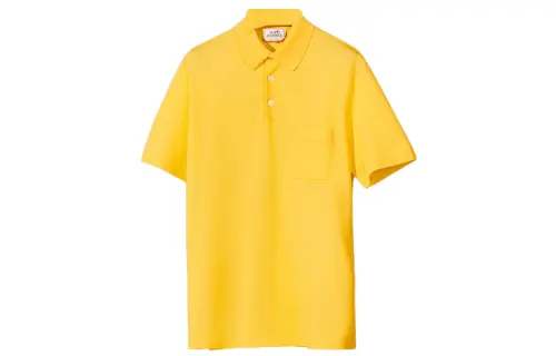 HERMES Polo Shirts Men's Yellow Polo Collar Moderate Straight Fit
