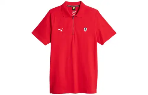 PUMA Scuderia Ferrari Polo Shirts Men's Red Polo Collar Moderate Straight Fit