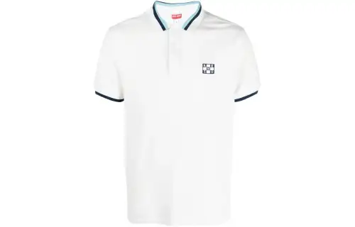 KENZO Polo Shirts Men's White Polo Collar Moderate Straight Fit