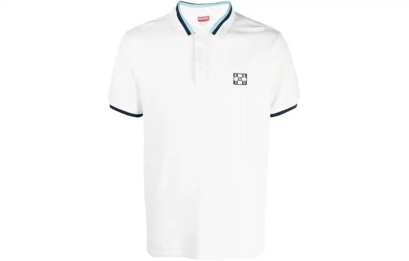 KENZO Polo Shirts Men's White Polo Collar Moderate Straight Fit