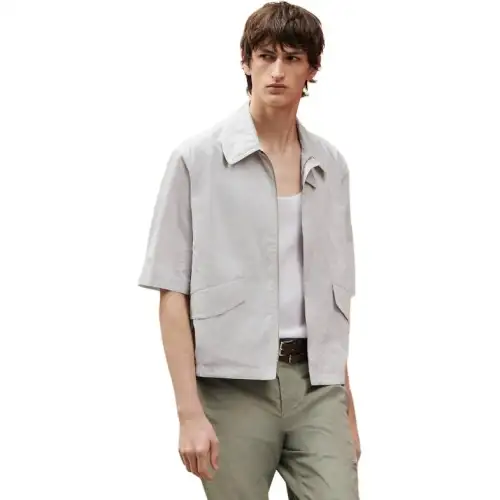 HERMES Shirts Men's Light Gray Stand Collar Moderate Other