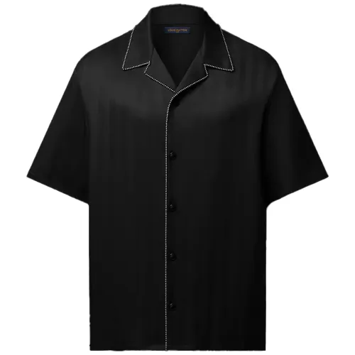 Lv Bead Embellished Short Sleeved Silk Shirt