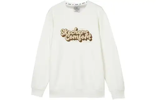Skechers Letter Print Thickened And Fleece Lined Thermal Knitted Fabric Pullover Sweatshirt Unisex Marshmallow White