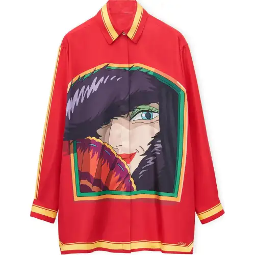 LOEWE LOEWE x Howl's Moving Castle Capsule Series SS23 Cartoon Animation Printed Silk Long-Sleeved Shirt Unisex Red