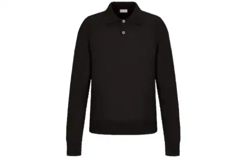 DIOR Polo Shirts Men's Black Polo Collar Moderate Straight Fit