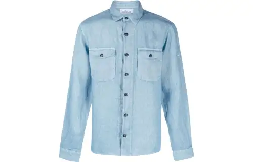 STONE ISLAND Shirts Men's Sky Blue Lapel Moderate Other