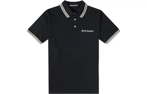 PALM ANGELS Polo Shirts Men's Black Polo Collar Moderate Straight Fit