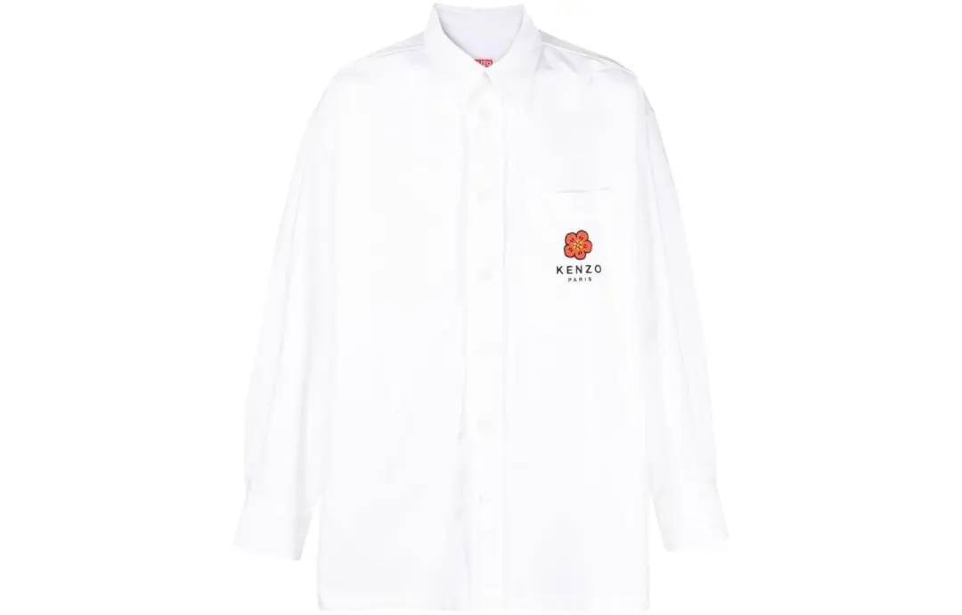 KENZO Shirts Men's White Lapel Moderate Shirt
