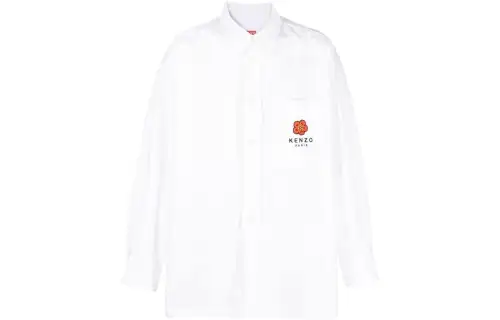 KENZO Shirts Men's White Lapel Moderate Shirt