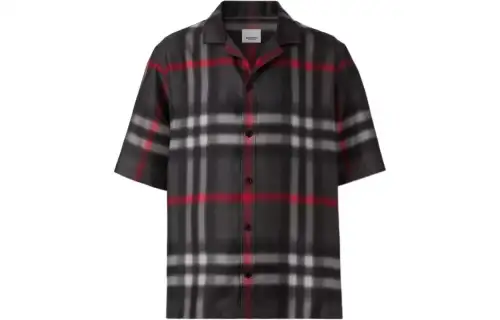 Burberry Short Sleeve Blurred Check Silk Shirt